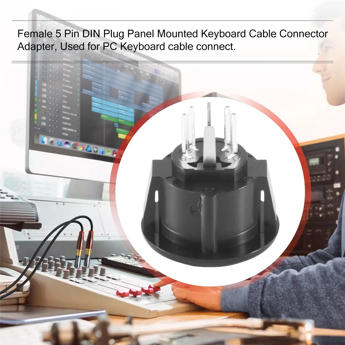 Adaptador de conector de cabo de teclado de plugue DIN fêmea de 5 pinos montado em painel - Conector de cabo DIN macho para fêmea de corpo de plástico