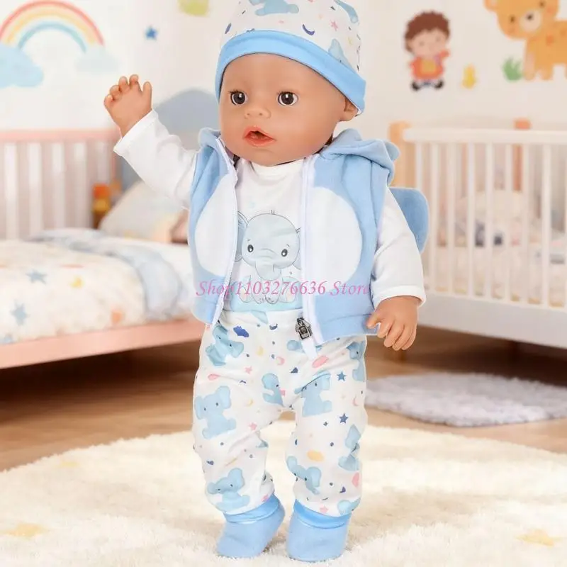R6FD Cartoon Themed Winter Doll Clothes For 18 Inch Girl Dolls Soft Plush Outfit Set Simple Wear Design
