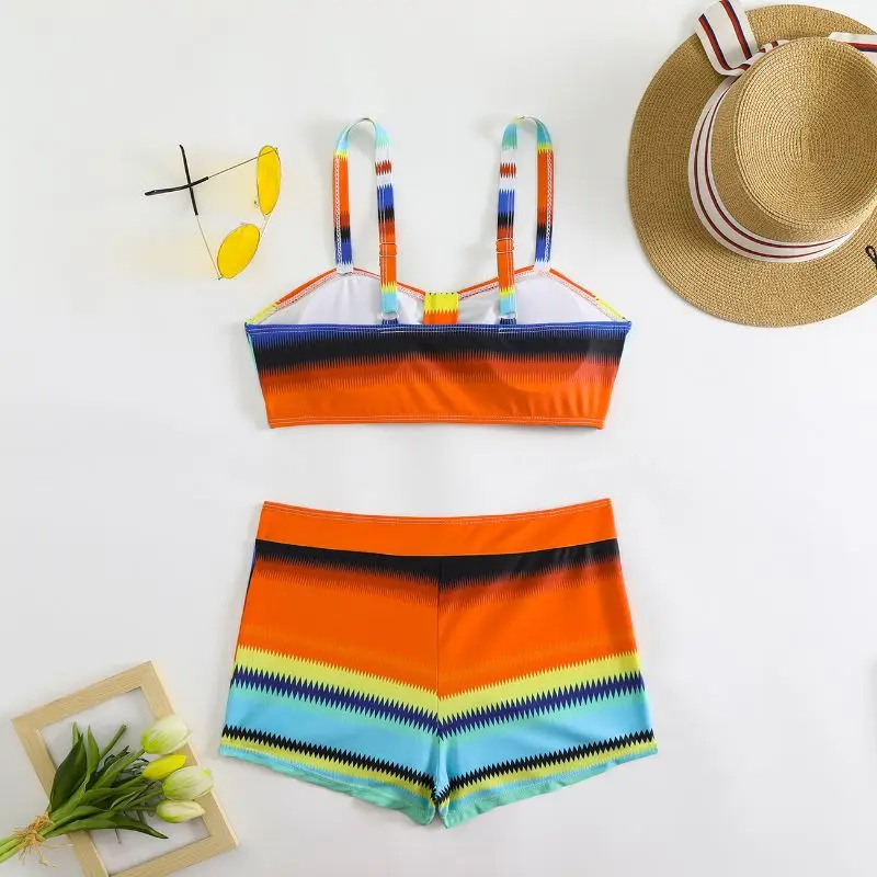 Cikini été plage rayé imprimé froncé Bikini ensemble maillot de bain sexy maillot de bain pour les femmes