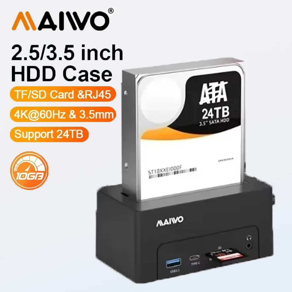 

MAIWO USB 3.1 SATA Hard Drive Enclosure for 2.5" 3.5" HDD SSD Docking Station with HDMI Port Gigabit Ethernet Adapter for PC