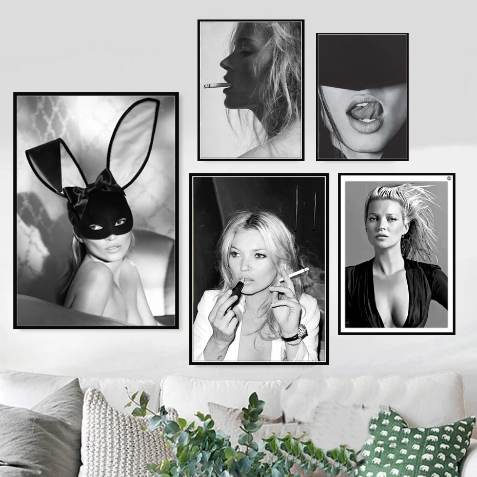 Vintage Sexy Supermodel Kate Moss Poster Canvas Print Wall Art Gifts For Feminist Painting Fashion Wall Art Picture Living Room