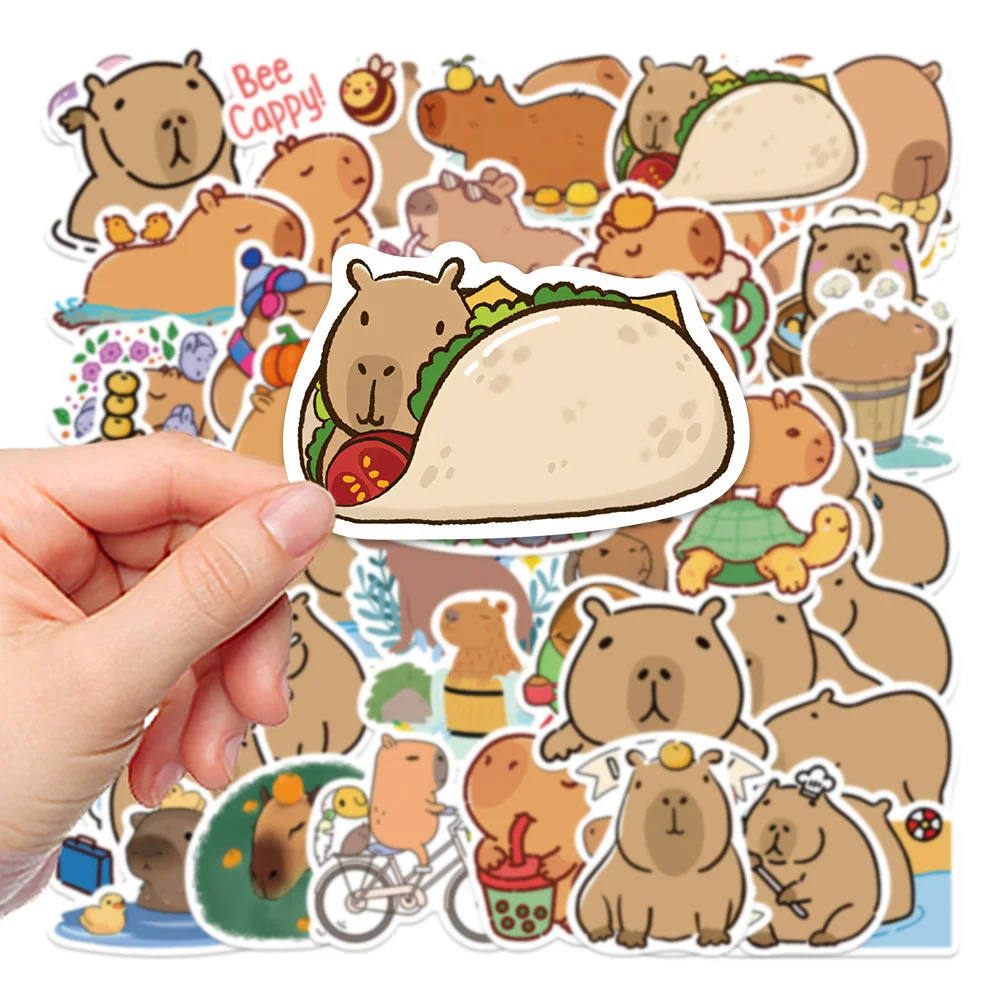 50-Piece Set Of Cartoon Cute Capybara Graffiti Waterproof Stickers Personalized Trendy Decoration Refrigerator Skateboard Decals