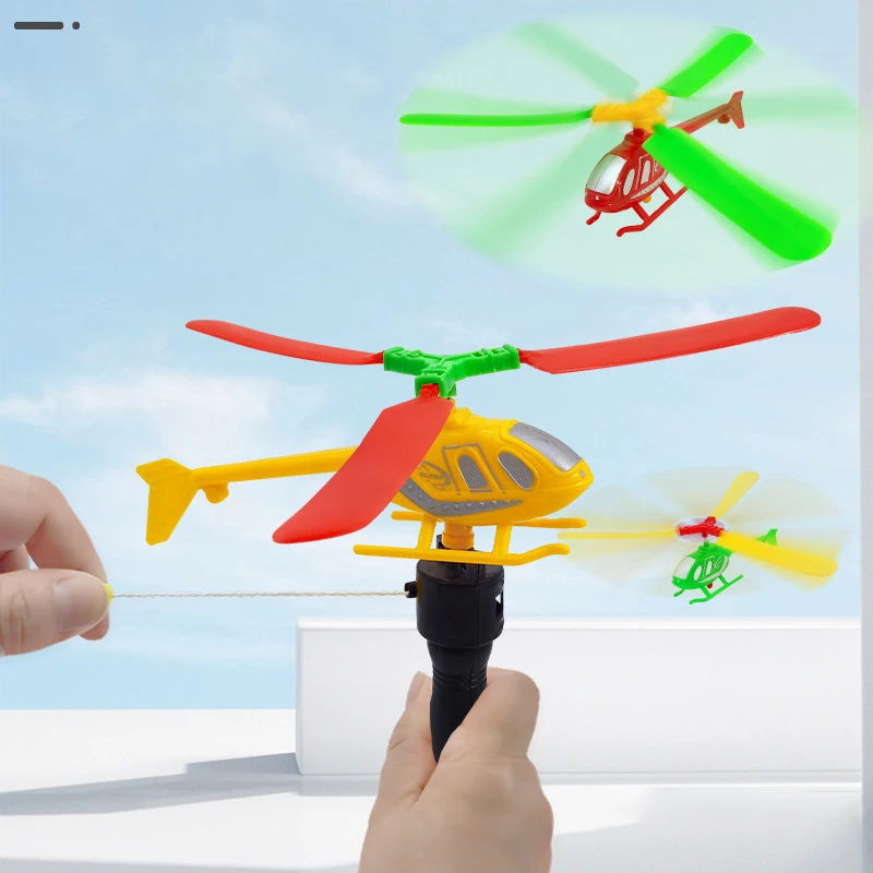 Children's Handle Pull Wire Power Helicopter Toys Funny Outdoor Classic Aircraft Toy Parent-child Interaction Kids Birthday Gift