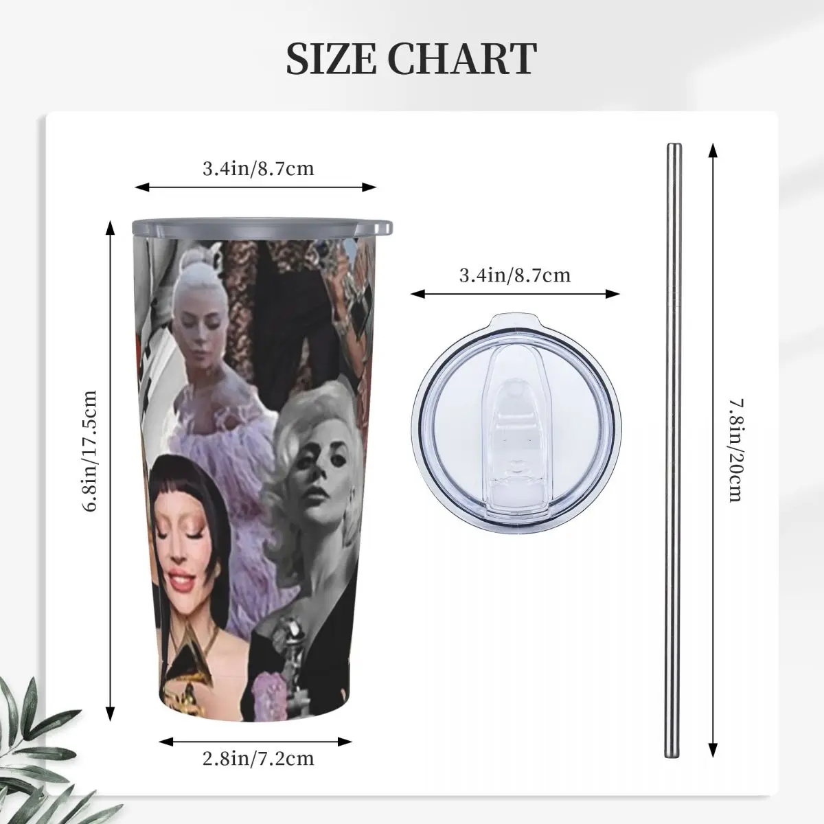 Drawing Lady Gaga Graphic Stainless Steel Tumbler Vacuum Insulated Mug Thermal Cold Cup Straw With Lid 20oz