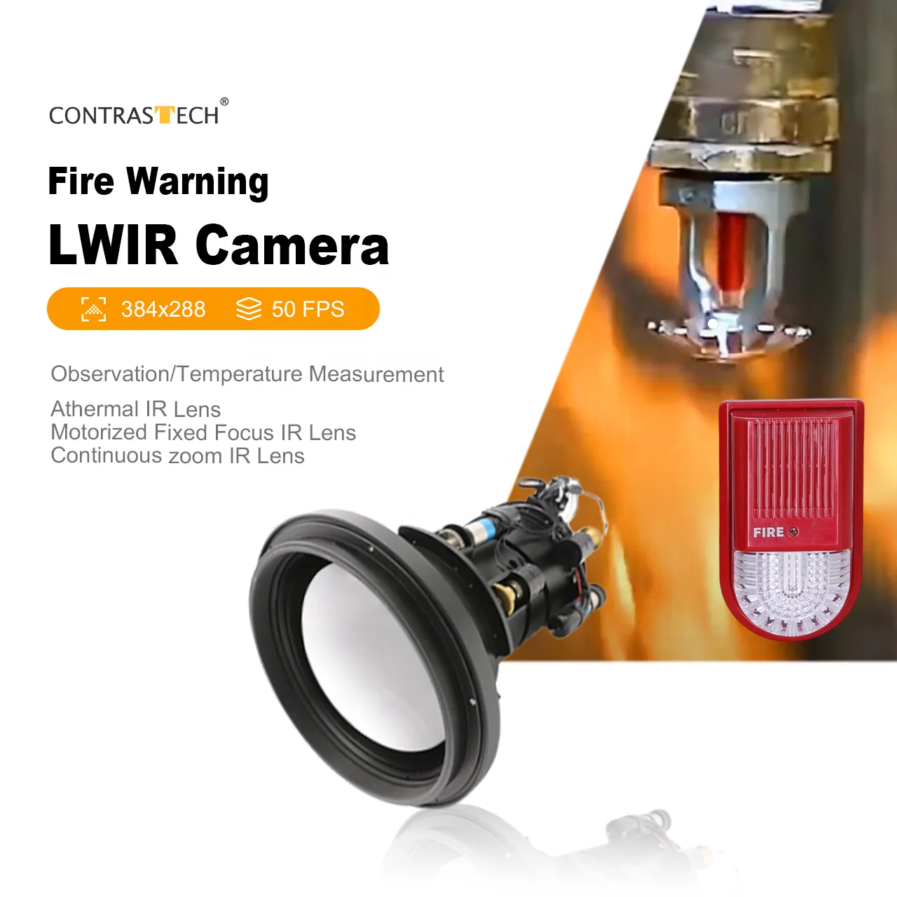 Radiometric 384x288 50Hz 25-75mm High Temperature Warning LWIR  Thermal Camera for Fire Security