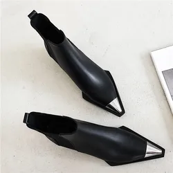 MORAZORA Natural Genuine leather boots women metal pointed toe ladies ankle boots for women square heels spring autumn shoes