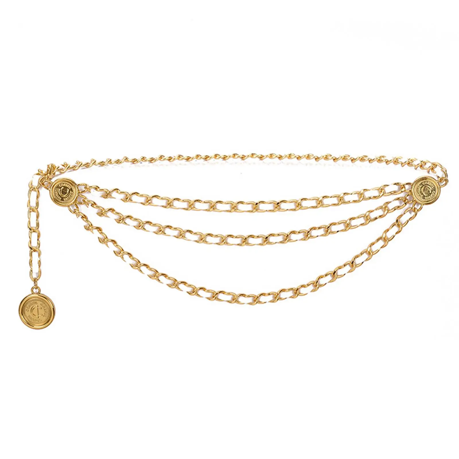 Waist Chain Belt Multilayer Flexible Buttons Delicate Retro Decorate Metal