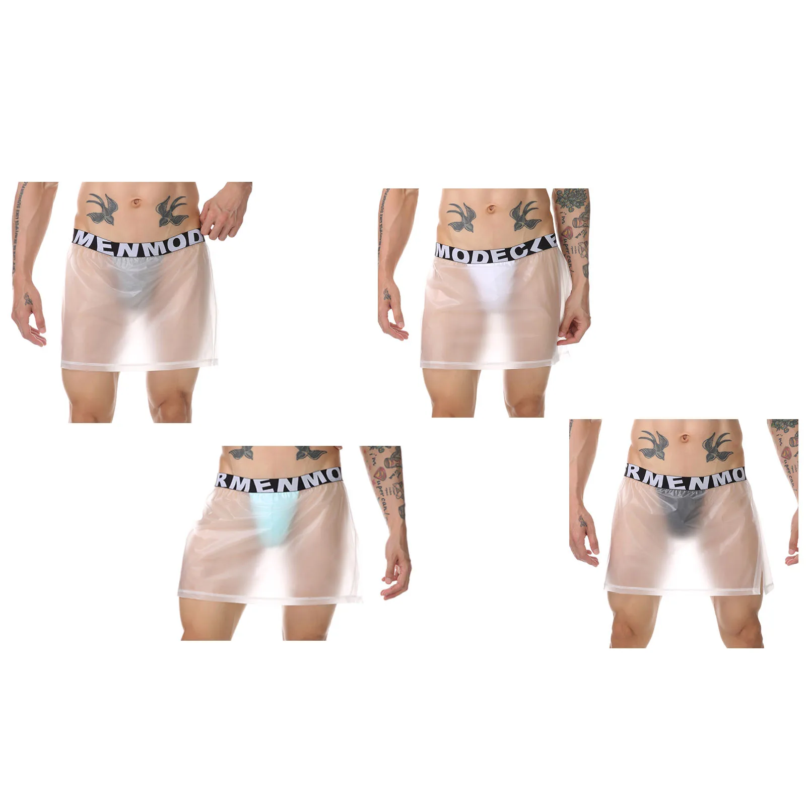 

Мужское прозрачное нижнее белье с боковыми разрезами, водонепроницаемая юбка из ПВХ с трусиками, эластичный пояс, пляжная одежда, купальник