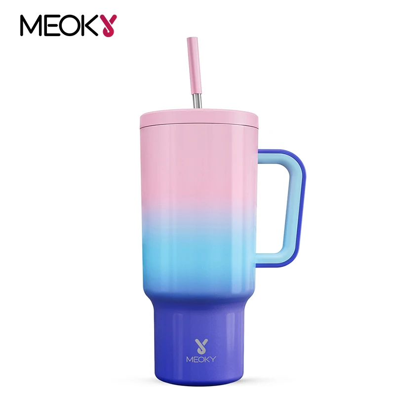 

Meoky 40oz Tumbler with Handle Straw Coffee Cup Tricolor Gradient Stainless Steel Car Mugs Durable and Leak-Proof Fashion Gift