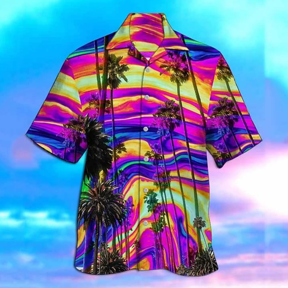 

Men's Hawaiian Shirts EU Size 5XL Coconut Tree 3D Print Summer Loose Short Sleeve Shirt Casual Button Down Beach Shirts Holiday