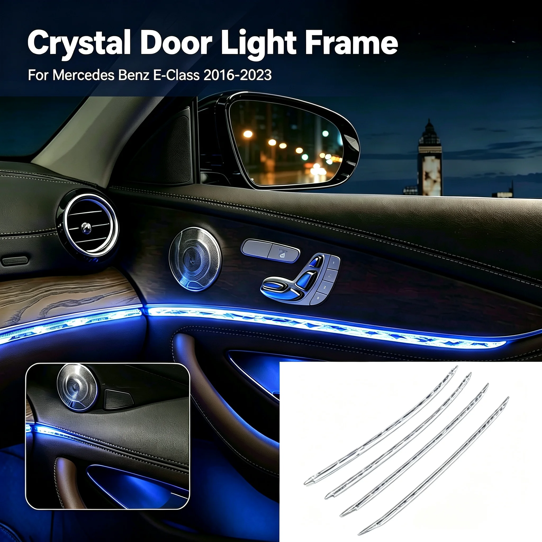 Crystal Door Light Cover Trim For Mercedes Benz E-Class W213 E260L E300L 2016-2023, Interior Door Ambient Light Frame Modificati
