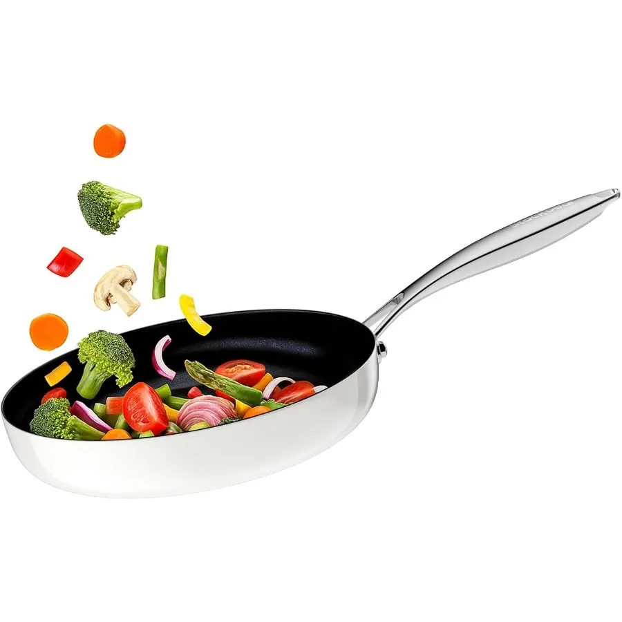 

10.4 Inch Ceramic Nonstick Frying Pan for Cooking with TriPly Stainless Steel Construction Non Toxic Skillet PTFE PFOA Free Ide