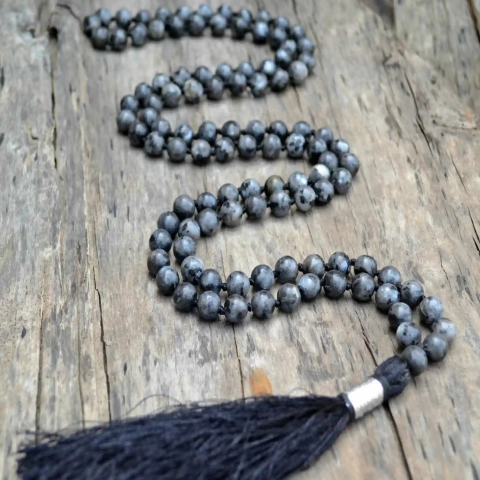 8mm Natural Black round Labradorite 108 knot necklace Chain Energy Gift Pray spread Wristband Gift Beaded Cuff Lucky Mala Yoga