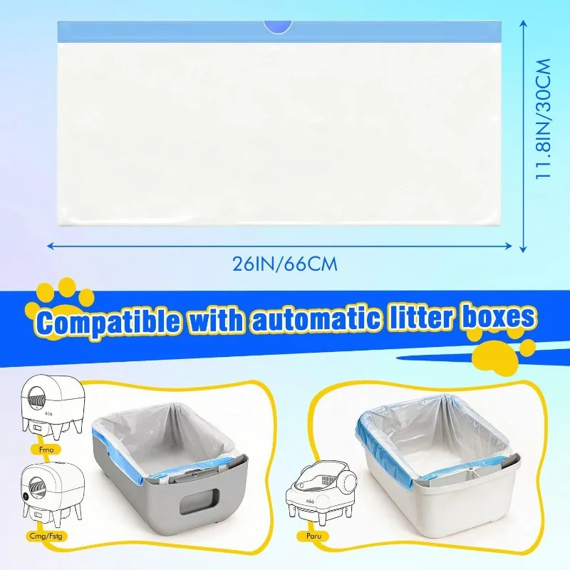 6 Rolls 120 Pcs Automatic Cat Litter Tray Bags 66×30cm Thick Drawstring Litter Box Liners Disposable Pet Waste Cleaning Bags