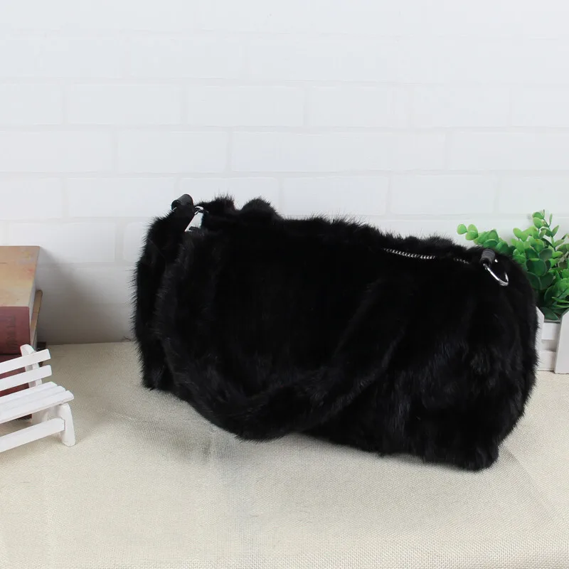 Women Mink Bag New Ladies Fur Bag Fashion Mink Fur Handbag Leisure Fox Fur Bag Black Female Bag B11