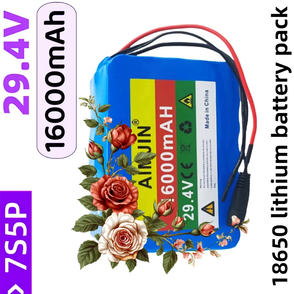 29.4V Bicycle Scooter Portable Bicycle Wheelchair Battery with BMS 24V 16Ah 18650 7S5P Lithium Battery Pack