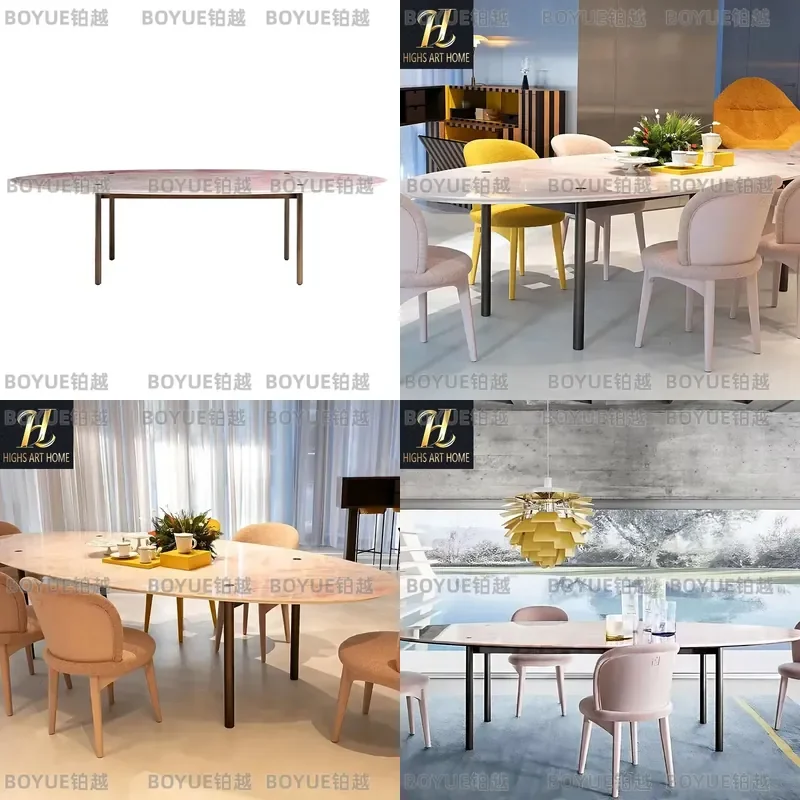 Luxury Marble Dining Table Modern High End Metal Base Creative Design for Villa Restaurant Elegant Home Furniture