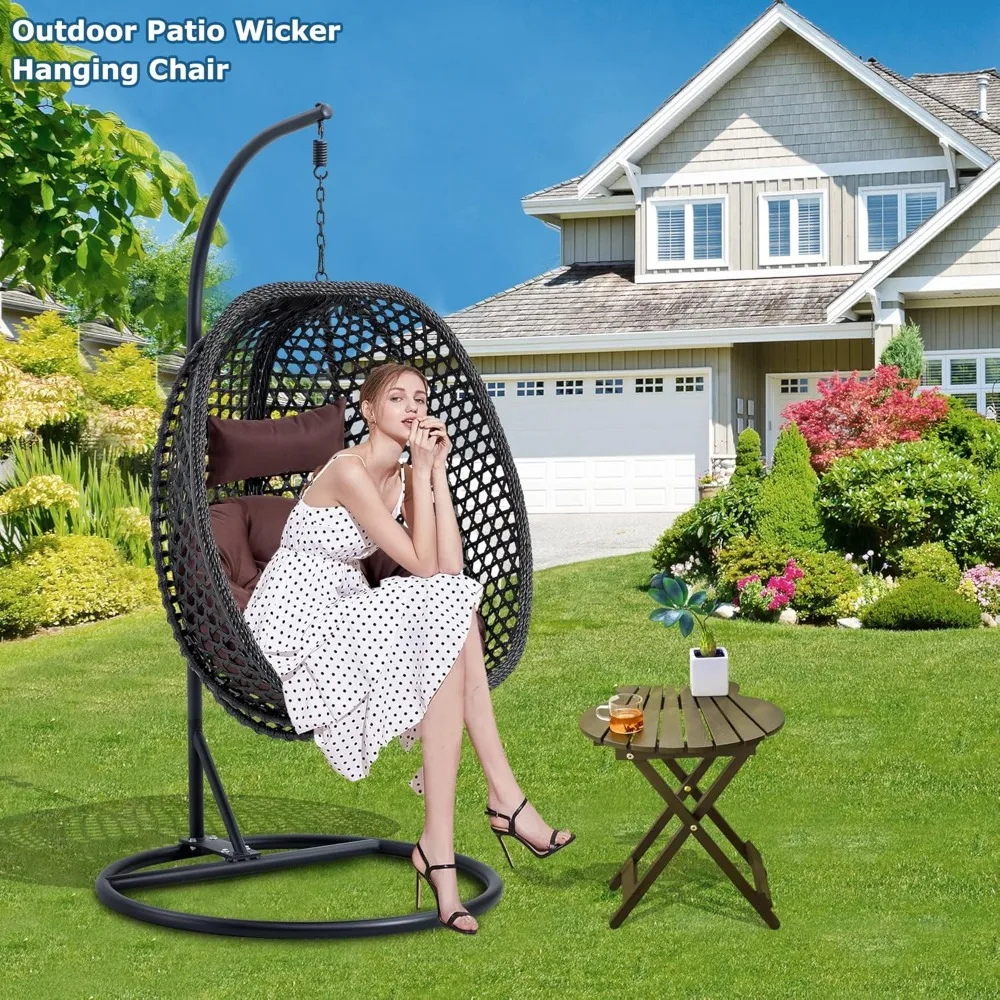 Outdoor egg swing chair with stand and cushion, outdoor hammock, 350 pound capacity, aluminum steel frame, rattan Akichika chair