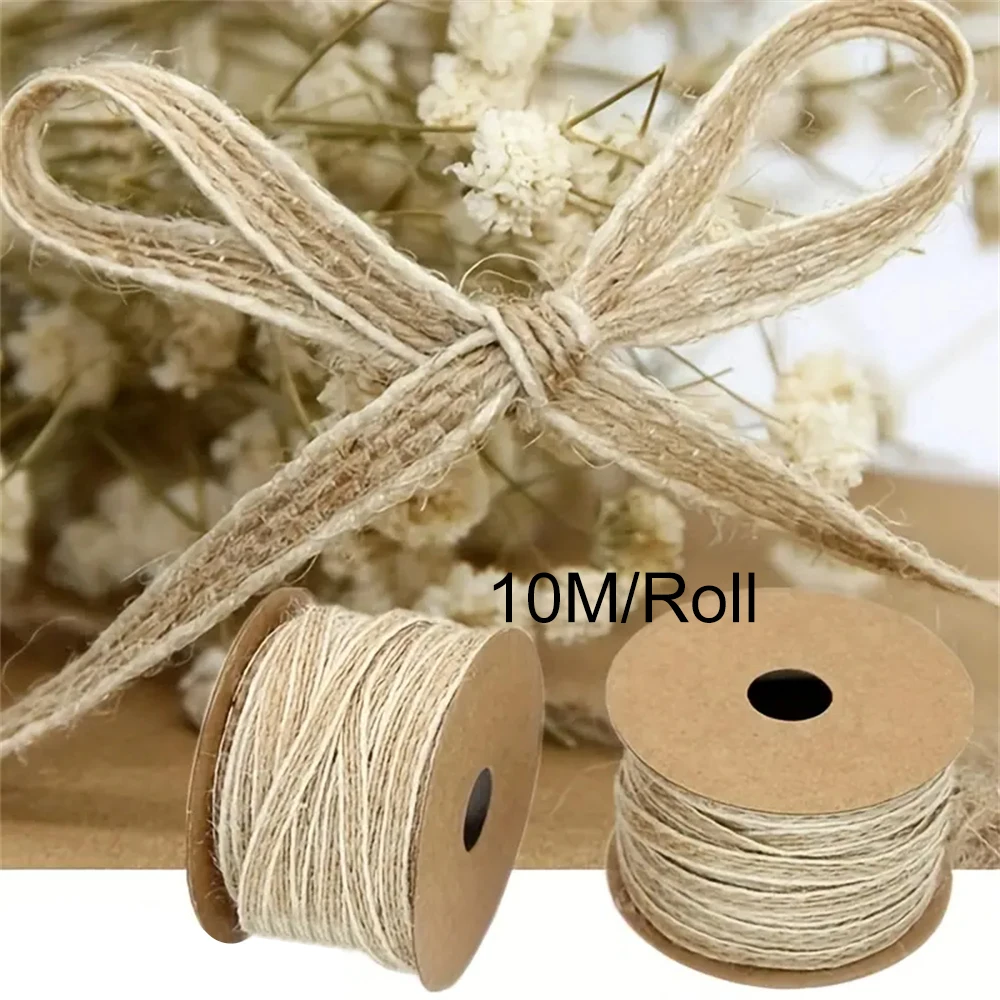 10M vintage hemp satin ribbon, lace countryside wedding party decoration