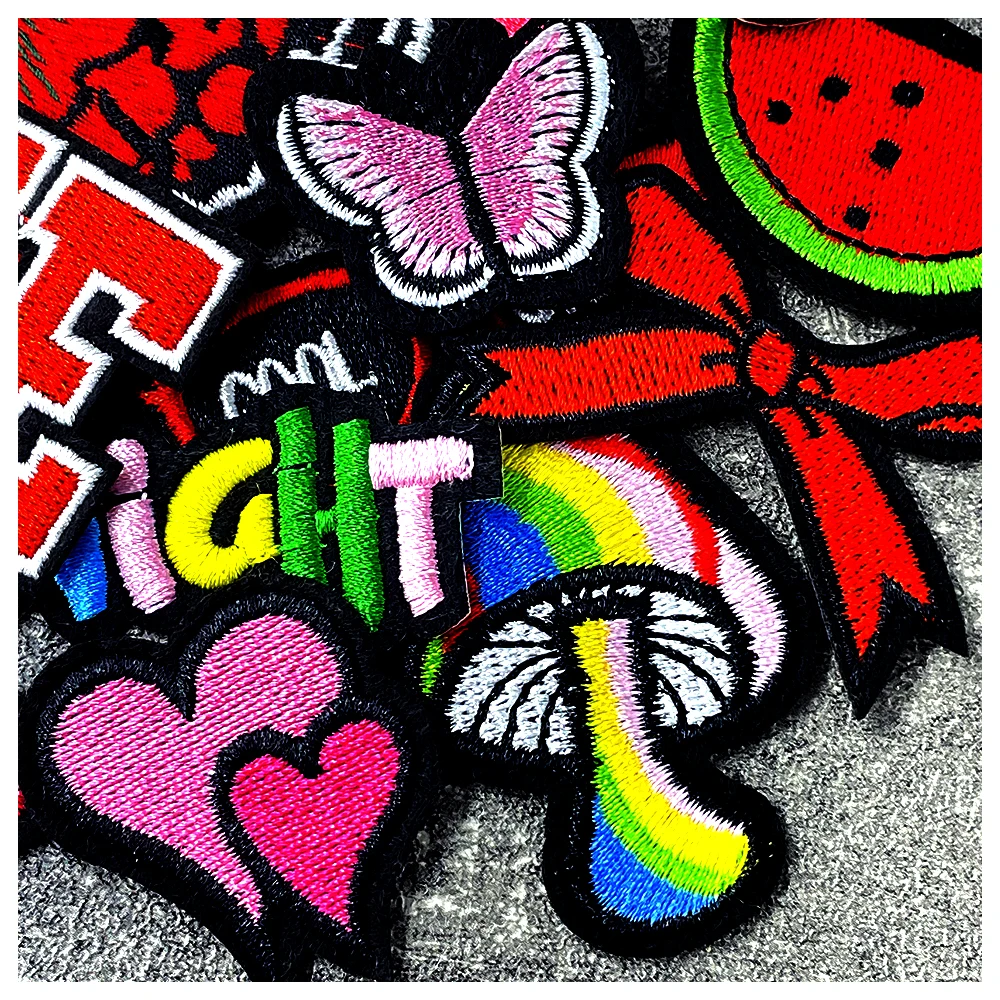 20Pcs/Lot Cool Cheer Up Iron on Patches Cloth Embroidered Applique Sewing Clothes Apparel Accessories Patch Embroidery Stickers