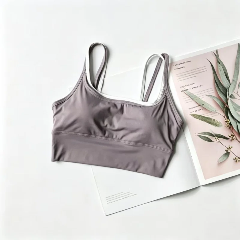 Women Sports Bra Double Straps Square U Neck Matte Crop Top Removable Pads Quick Dry Compression Fitness Workout Yoga Tank Top