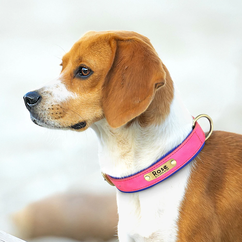 Personalisiertes Hundehalsband, Leine, PU-Leder, Hundehalsbänder, Haustierseil, gravierte Haustier-ID-Namenskette für kleine große Hunde, weich gepolstert – Detail 22