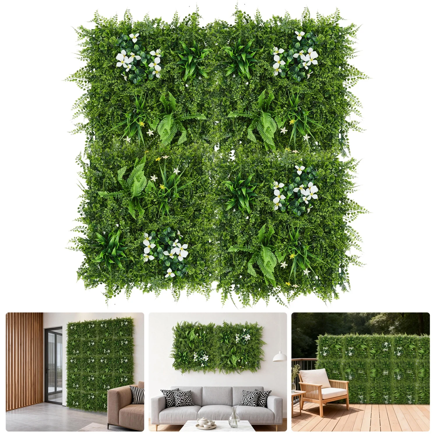 Pannelli di Erba Artificiale 50x50cm, Confezione da 4/8/12, Decorazione Murale con Vegetazione Finta, Pannelli di Siepe Artificiale per Sfondo Giardino e Recinzione