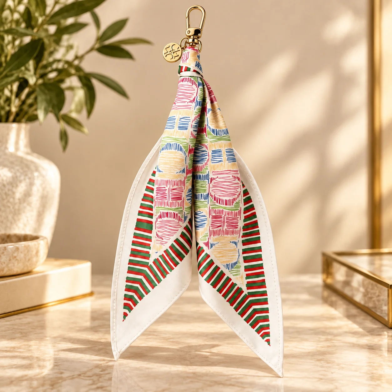 CH New Elegant Scarf Bag Charm Gold Clasp Monogram Print Keychain Purse Pendant Fashion Decoration Gift