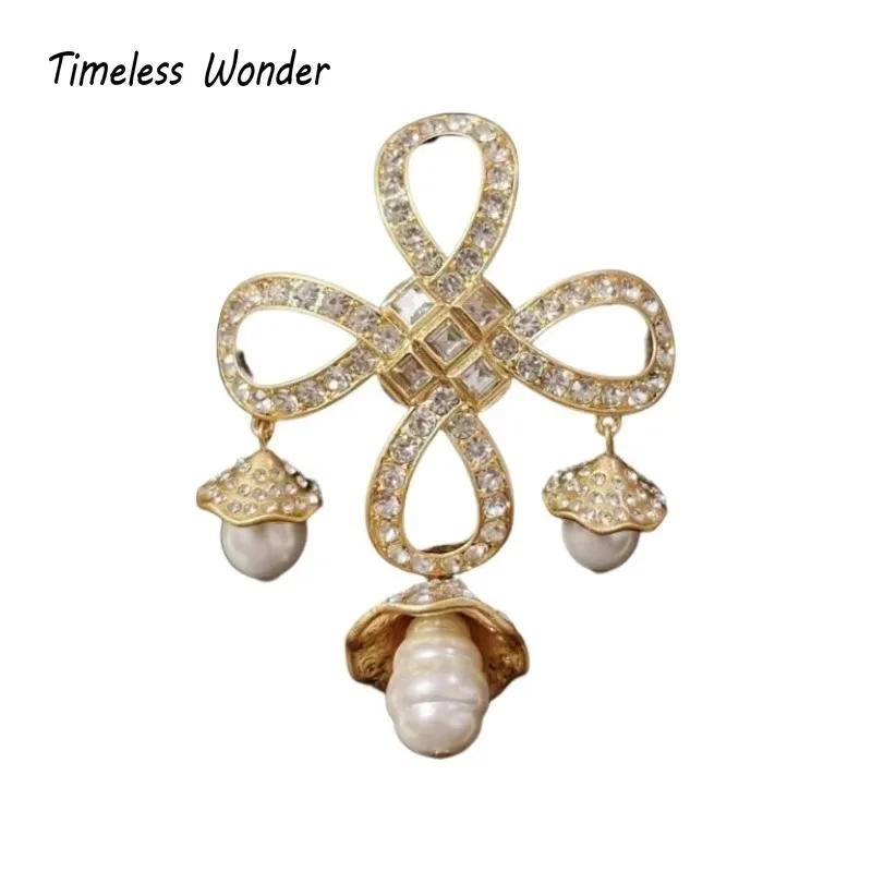 Timeless Wonder Fancy Zircon Geo Pearl Floral Brooch Pins for Women Designer Jewelry Runway Top Luxury Rare Vintage Mix 7523