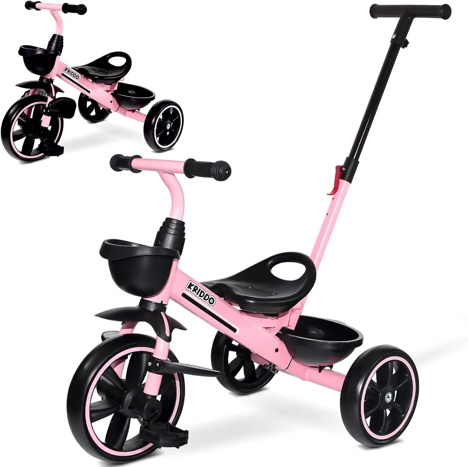 

2-in-1 Toddler Tricycle for Ages 18 Months to 5 Years - Extended Push Handle, Foldable Footrest, Pink