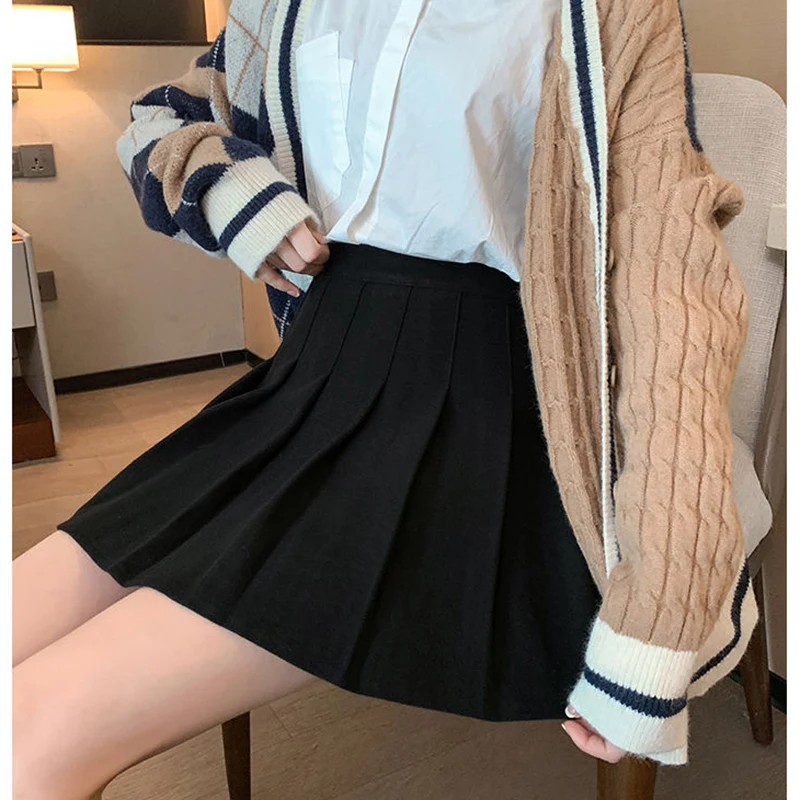 Mode Rits Effen Kleur Koreaanse Geplooide Rokken Vrouwelijke Kleding 2024 Herfst Winter Nieuwe Losse Hoge Taille Preppy Stijl Rokken