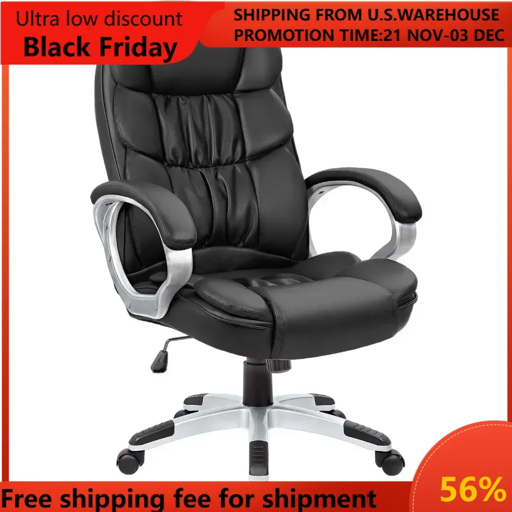 Office Chair High Back Computer Desk Chair, PU Leather Adjustable Height Modern Executive Swivel Task Chair with Padded Armrests