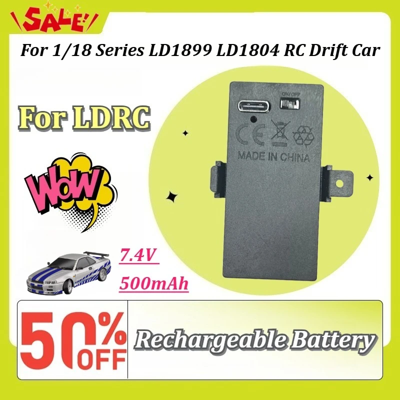 For LDRC 1/18 Series LD1899 LD1804 RC Drift Car 7.4V 500mAh 2S Rechargeable LiPo Battery Upgrade Replacement Accessory