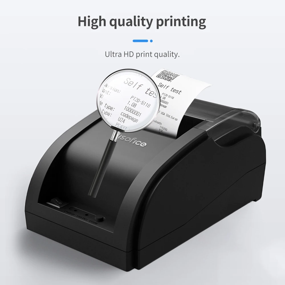 58mm Desktop Thermal Receipt Printer Wireless Barcode Printer USB BT Printer with 1 Roll Paper Inside Support ESC Command