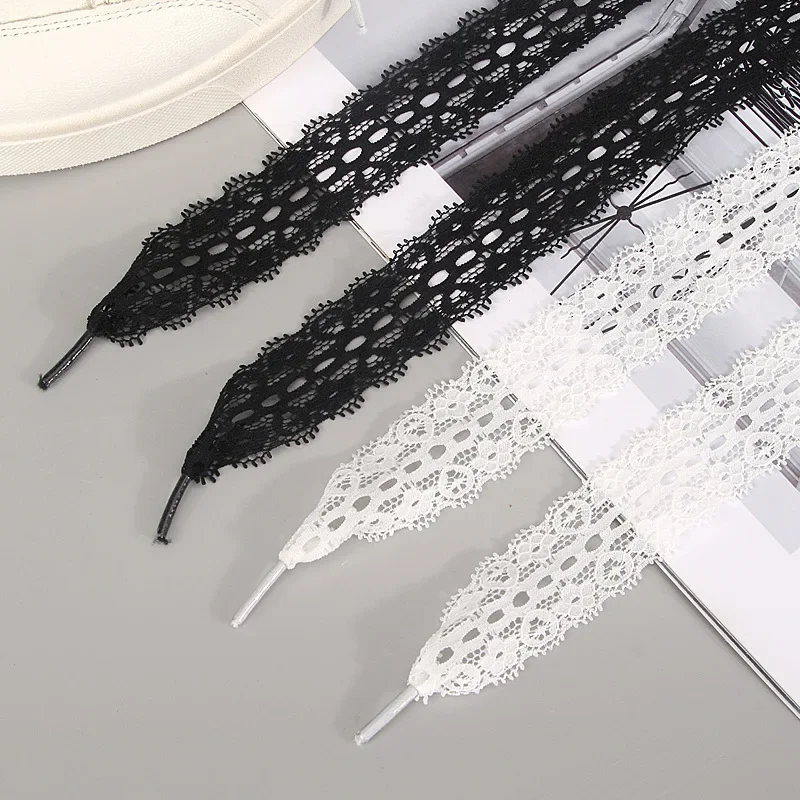 Fancy Lace Hollow out elasticity Flat Shoelace for Sneakers Shoelaces for Women Casual Shoes Black White Shoe Laces Accessorices image 3