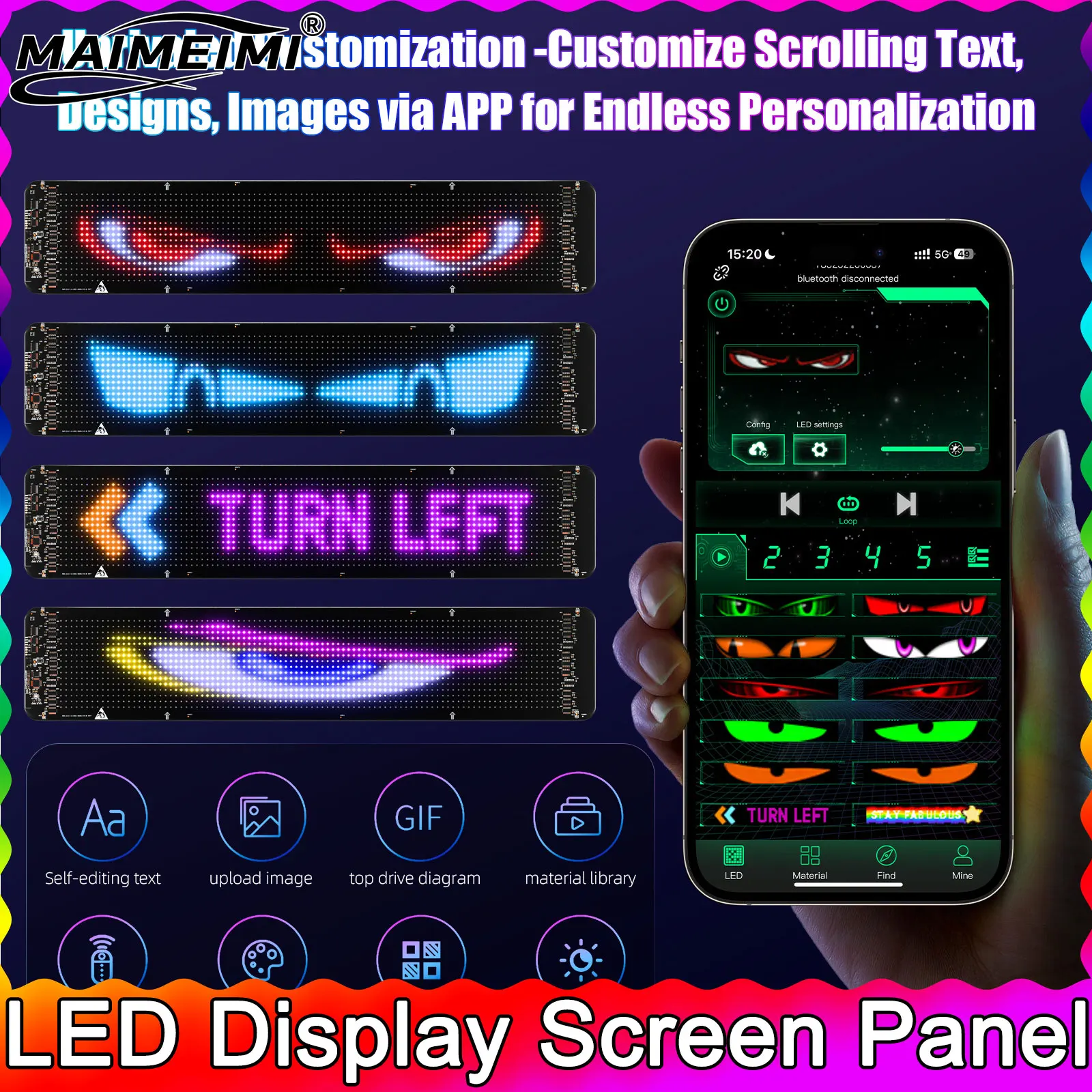 

35-60cm Large Screen Truck Car Devil Eye Light Decoration Board Windshield Animation Display Remote Control Led Ambient Lights