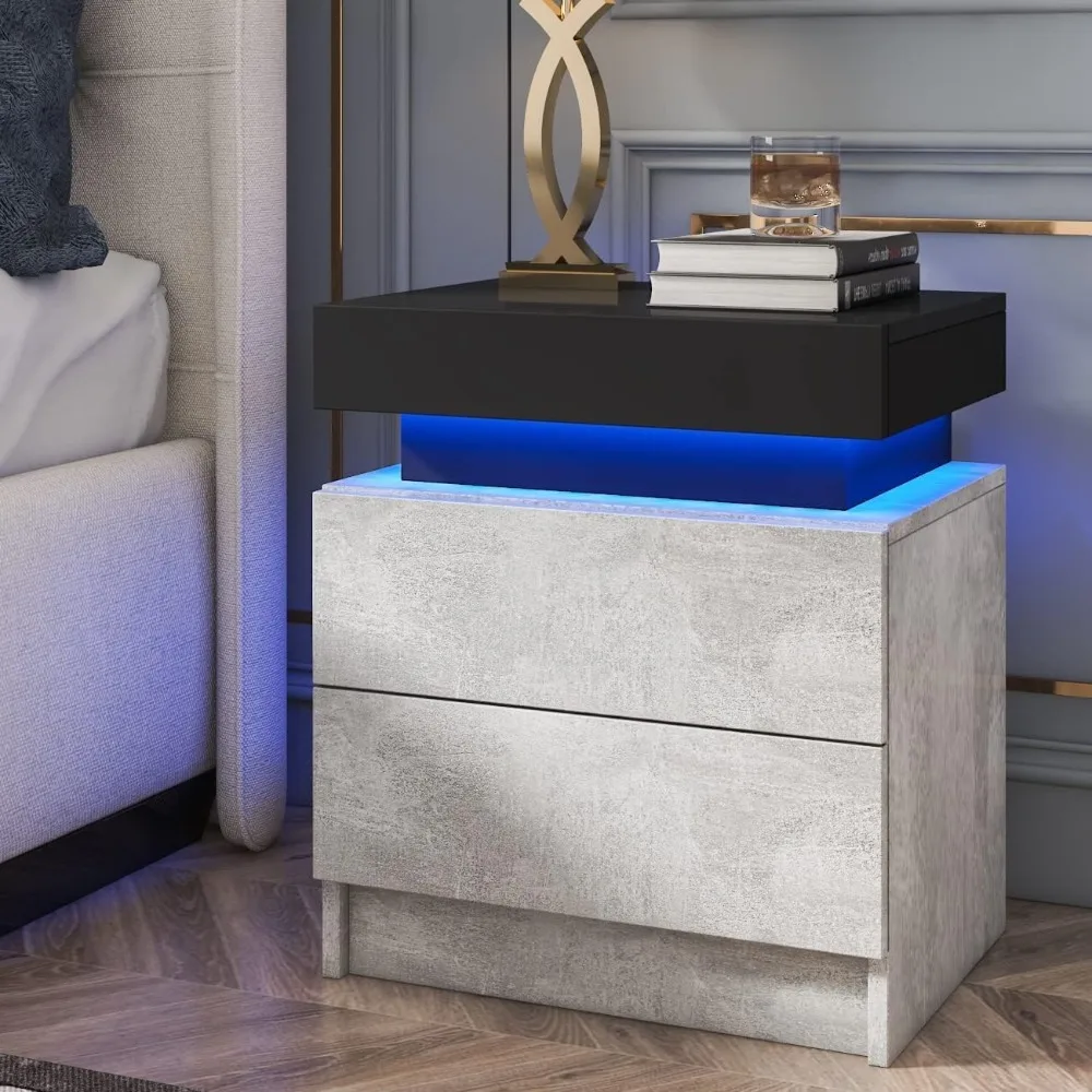 

Nightstand with Led Lights with 2 Drawers Bedside Table Smart for Bedroom, Nightstand