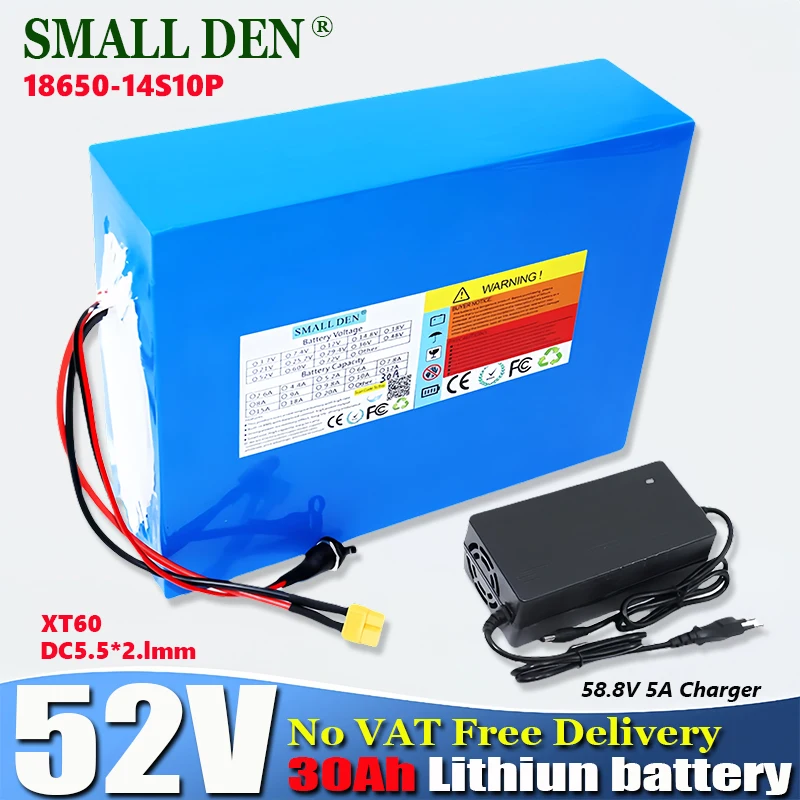 

52V 30Ah Lithium battery pack+5A charger 18650 14S10P 1500W motor 58.8V Electric bike Scooter Motorcycle tricycle Large capacity