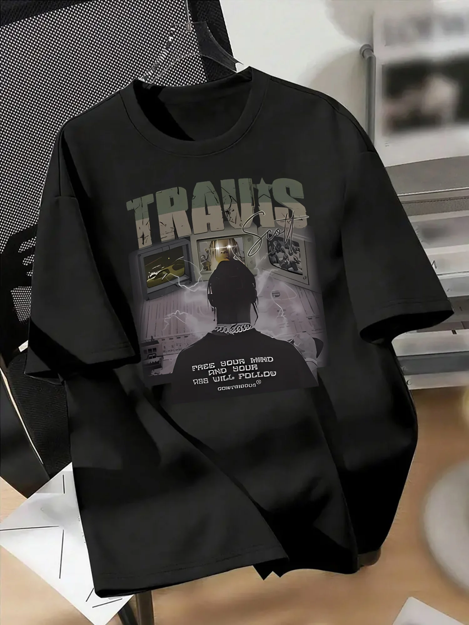 Travis Themed Graffiti Letter Vintage TV & Game Console T-Shirt 100% Cotton O-Neck Short Sleeve Summer Casual Mens T-shirt