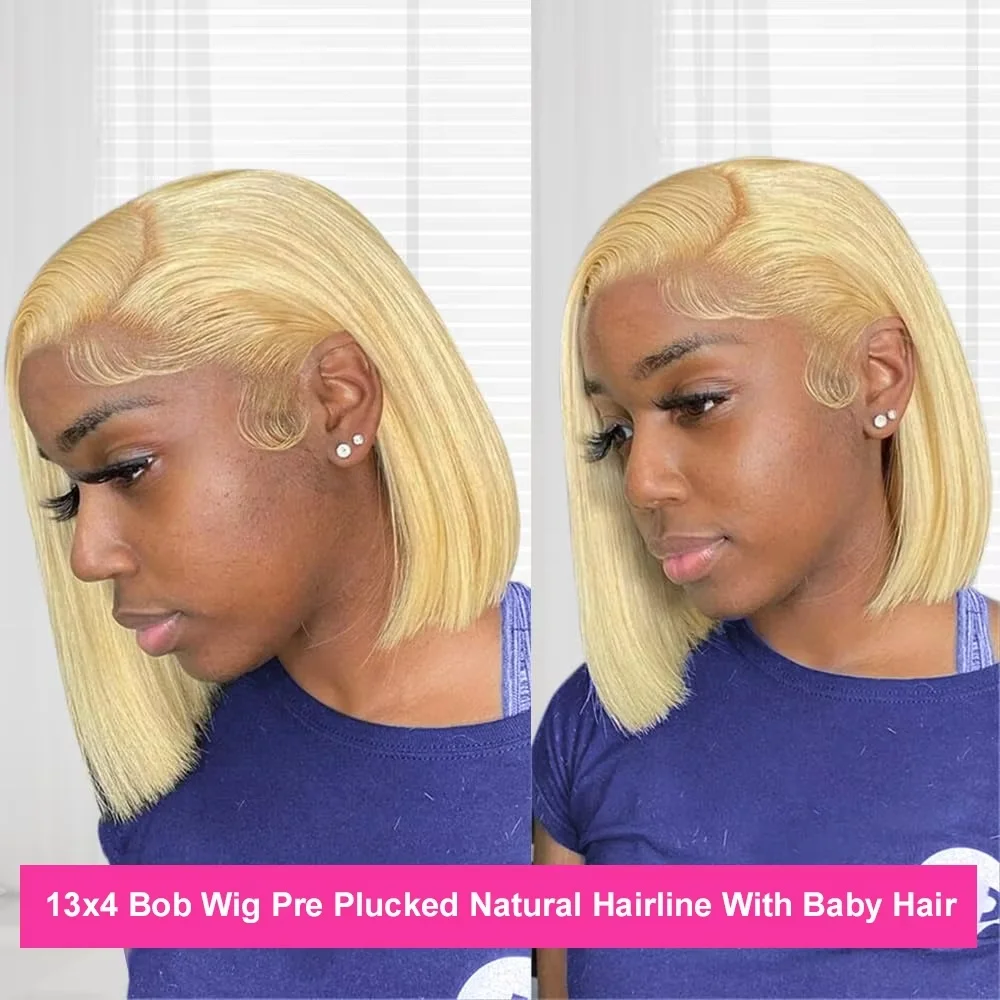250% Density Straight Bob Wigs 13x4 Transparent Lace Front Human Hair Wigs 613 Short Bob Wig Human Hair Pre Plucked Lace Frontal Wigs Honey Blonde Bob Wigs For Women