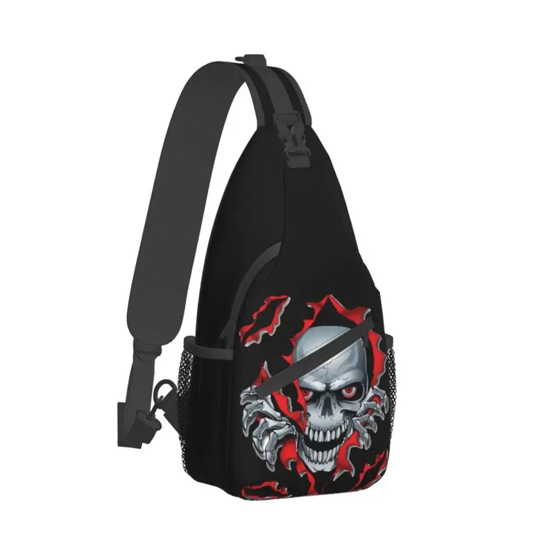 Rip Skull Sling Chest Bag Customized Gothic Skeleton Shoulder Crossbody Backpack for Men Cycling Camping Daypack