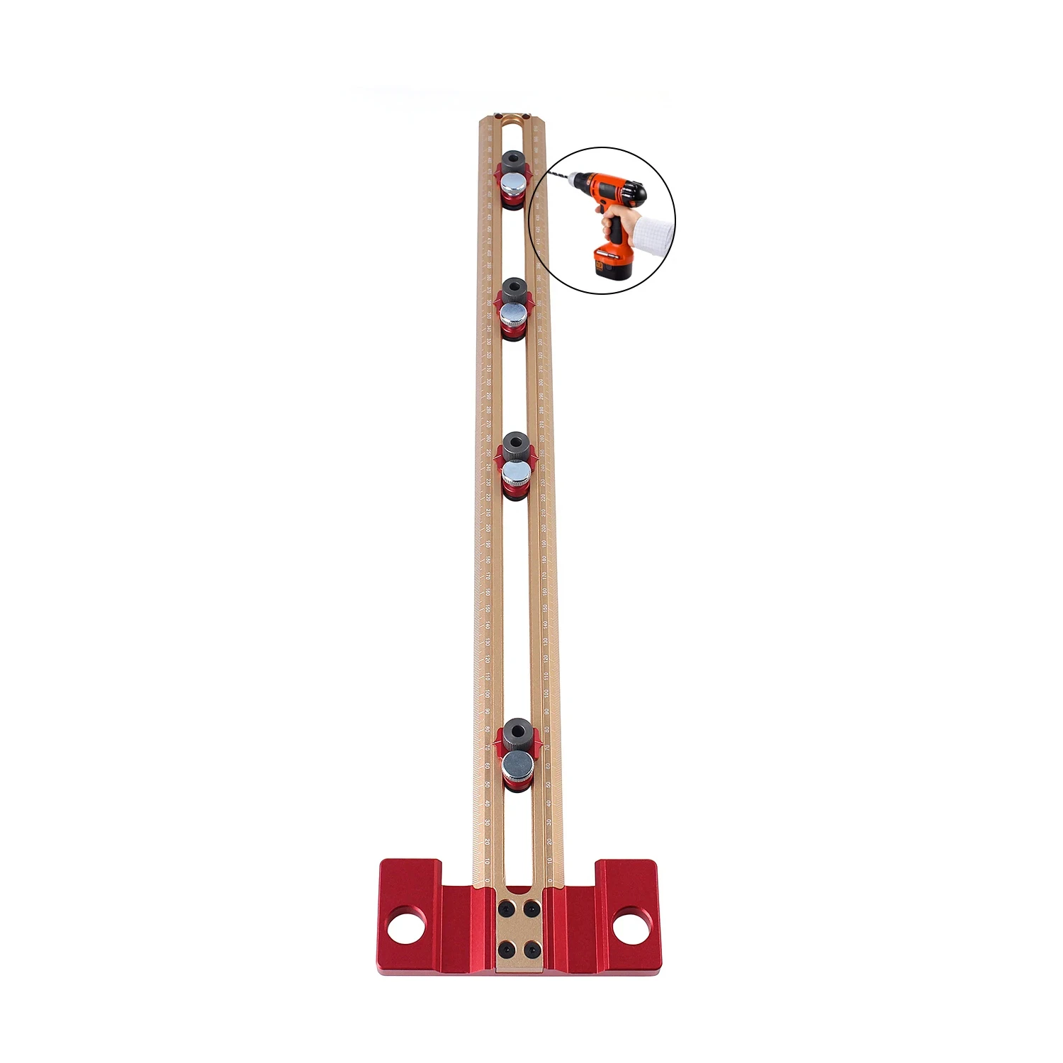 2 in 1 Drilling Positioning Ruler Aluminum Alloy Scriber Marking Gauge with 6/8/10mm Drill Sleeve Multifunctional T Square Ruler