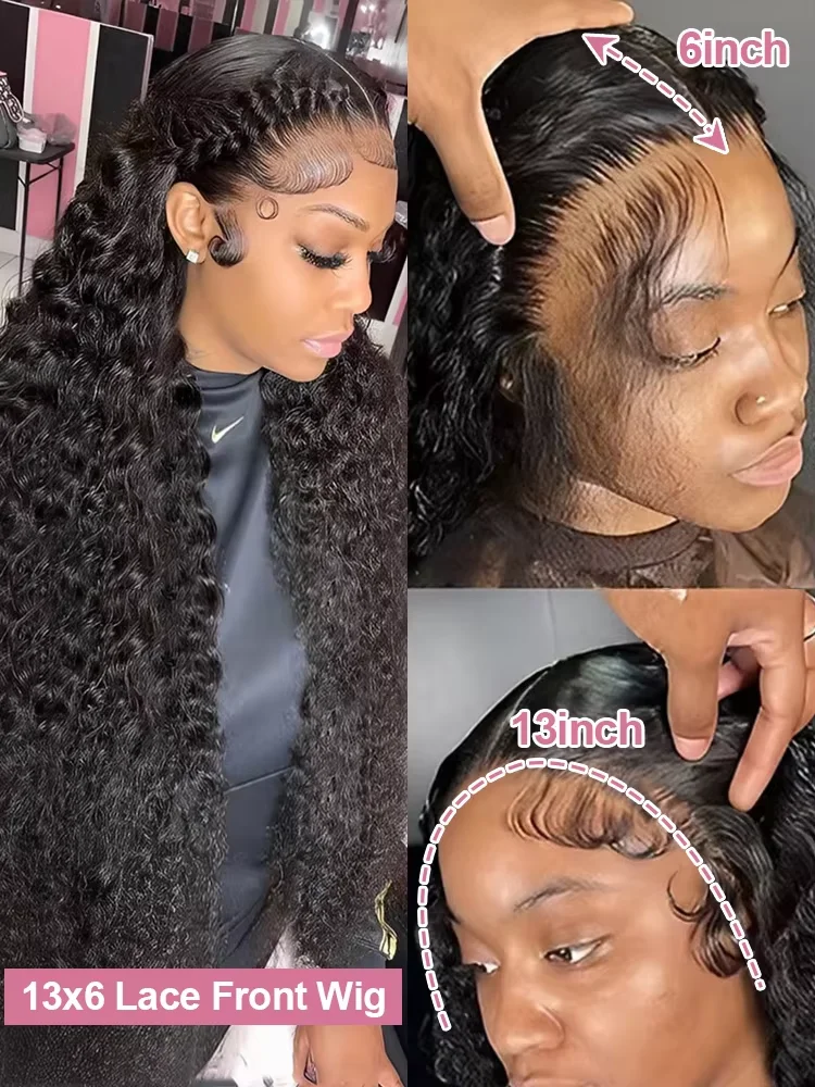 Luvkiss 180 Density 30 40 Inch Curly 13X4 HD Lace Front Human Hair Wig Brazilian Water Deep Wave 13x6 Lace Frontal Wig For Women image 3