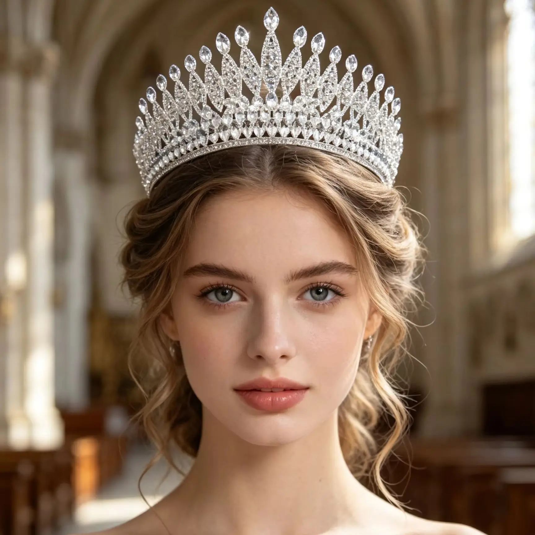 1 Piece of Vintage Silver-White Multi-Layered Marquise Diamond Fan-Shaped Crown, an Accessory for the Bride's Main Wedding Dress