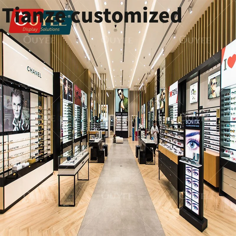 Customized-Custom Eyewear Optical Showcase Store Fixture Wood Optical Display Showcase Optical Store Sunglass Tower Read Glasses