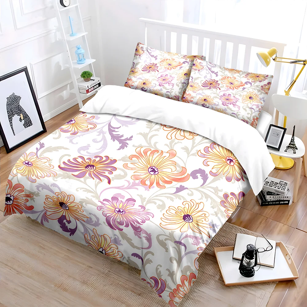 Colorful Floral Decorative Pattern Print Bedding Set 1 Duvet Cover 2 Pillowcases for Adult and Children Luxury Gift Full Size