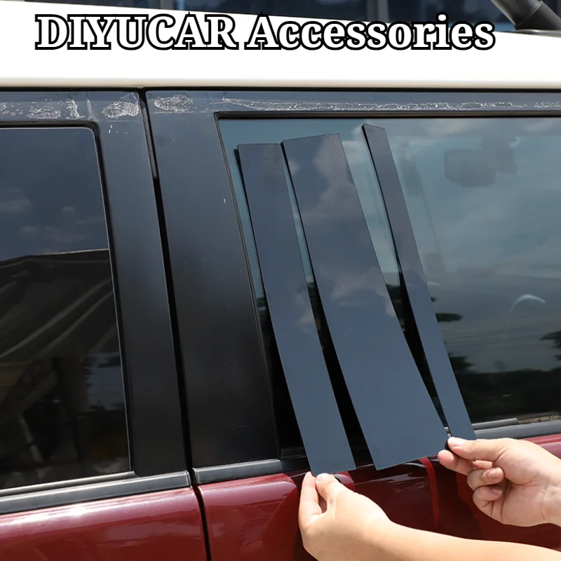 For Toyota FJ Cruiser 2007-2021 PC Black Car Window Center Column Trim Stickers Exterior Accessories