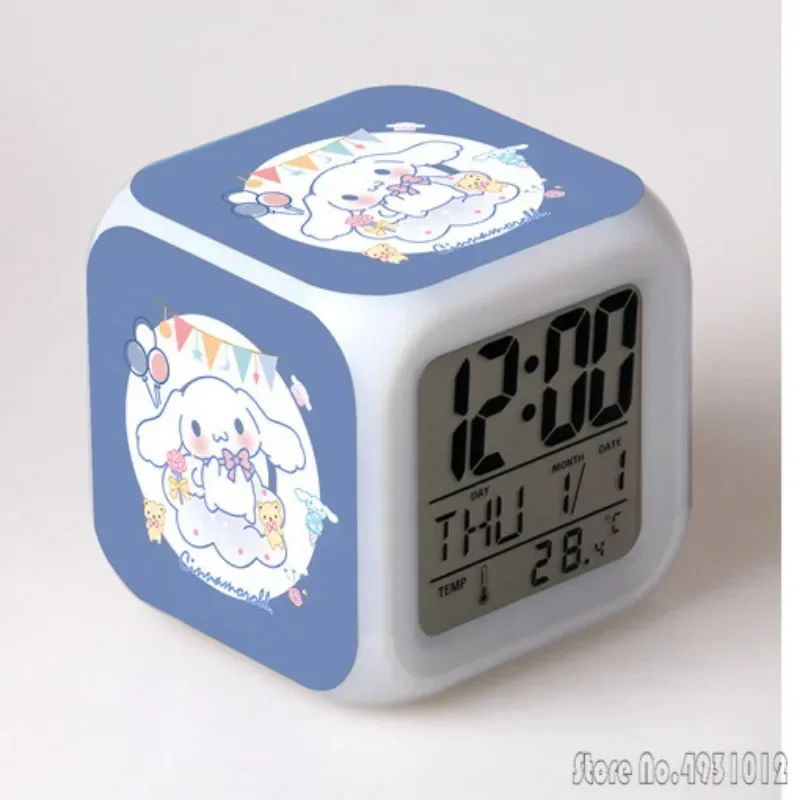 

Anime Cartoon Sanrio Cinnamoroll Alarm Clock Creative Student Kids 8x8x8cm LED Cube with Colorful Light Display Time Week Month