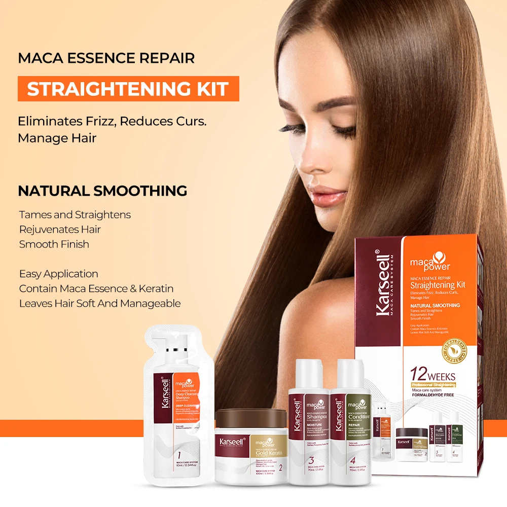 Karseell Maca essence repair Straightening Kit, 12 Weeks of Home Use Professional Straightening, Softer and Shinier Hair