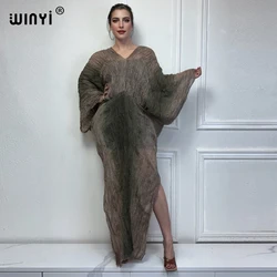 WINYI Summer Tie-dyed retro wrinkled long dress Loose robe Femme Vestidos holiday beach cover up maxi kaftan abaya dubai luxury